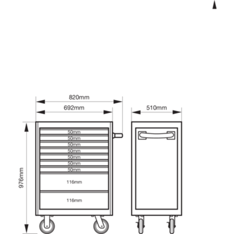 Bahco 1477K9RED E77 ‘Premium’ 9 Drawer 26" Mobile Roller Cabinet Red - Image 2