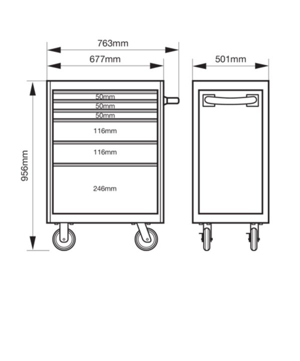 Bahco 1475K6RED C75 Classic 6 Drawer 26" Mobile Roller Cabinet Red - Image 2
