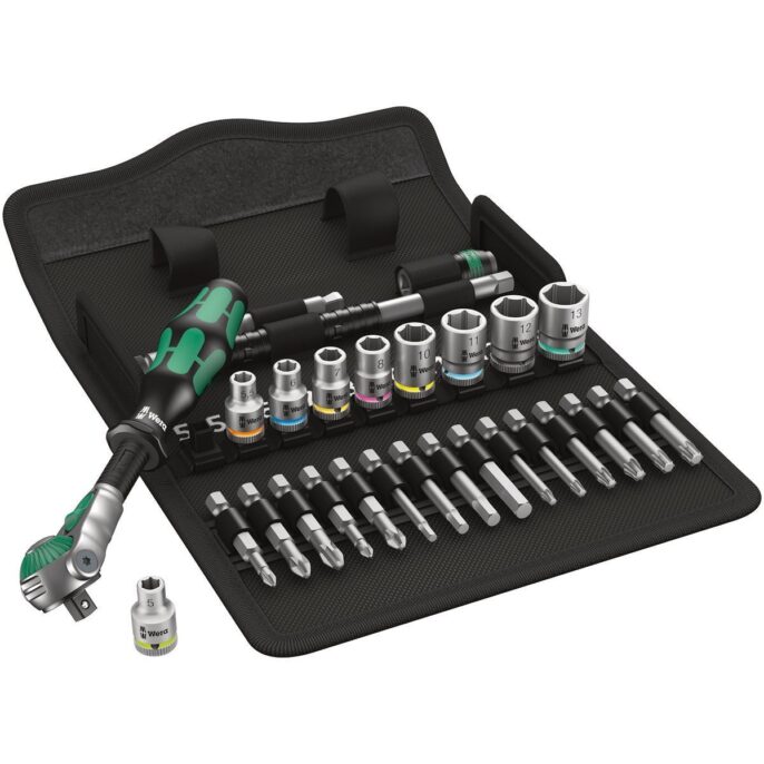 Wera 8100 SA 6 1/4" Drive 28 Piece Metric Zyklop Speed Ratchet Socket & Bit Set 5-13mm - 004016