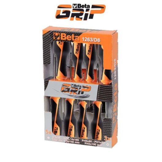 Beta 'Grip' 1263/D8 8 Piece Slotted &amp; Phillips Screwdriver Set