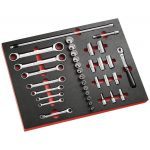 Facom MODM.JL2U 3/8" Drive Imperial Bi-Hexagon (12-Point) Socket and Ratcheting Ring Spanner Set Supplied in Foam Module Tray