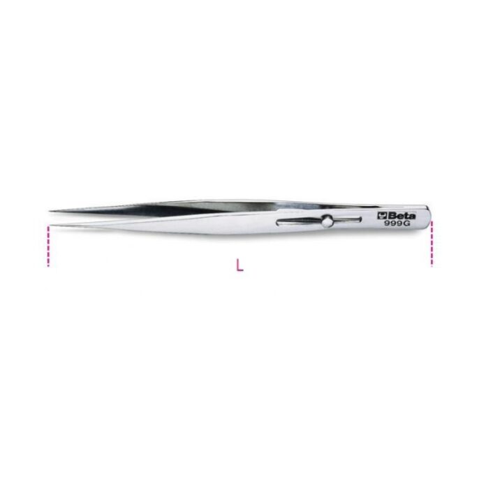 Beta 999G Acid & Magnetic Resistant Extra Slim Straight End Spring Tweezers 140mm