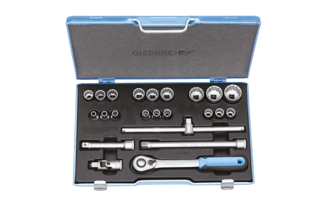 Gedore D 19 EMU-20 1/2" Drive 23 Piece Bi-Hexagon Socket Set 8-32mm