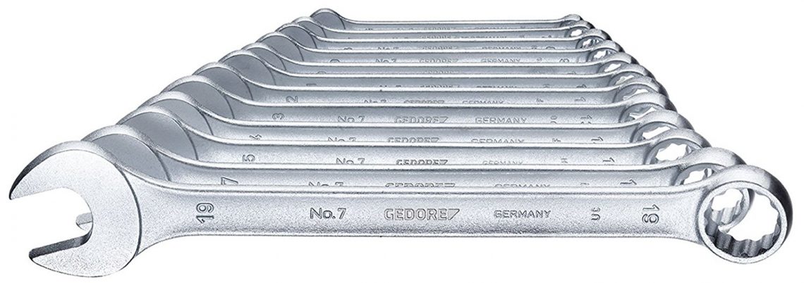 GEDORE Flat Ring Wrench Set - 12 Piece, 6-32mm, Chrome Vanadium Steel, DIN/ISO Compliant