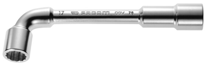 Facom 76.10 Angled L- Shaped Open-Socket Wrench - 10mm. 12 Point Sockets, with "Through Hole" on sho