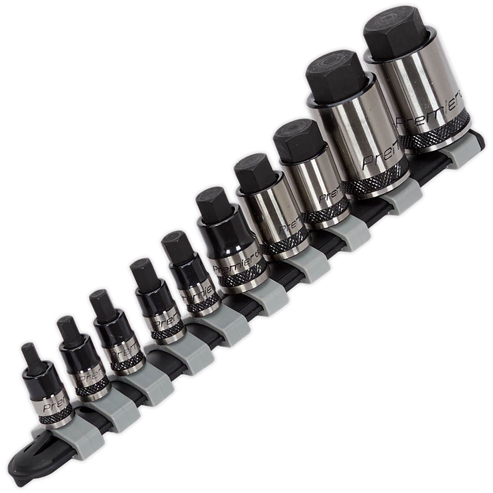 Sealey AK6229B 1/4″, 3/8″ & 1/2″ Drive 10 Piece Stubby Hexagon Bit Socket Set 4-19mm