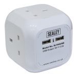 Sealey EL144USB Extension Cable Cube 1.4mtr 4 x 230V + 2 x USB Sockets - White