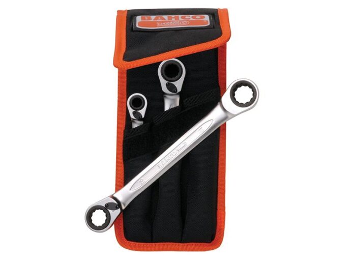 Bahco S4RM/3T 3 Piece Double Twin End Ratchet Ring Spanner Set 4in1 8-19mm (12 Sizes)