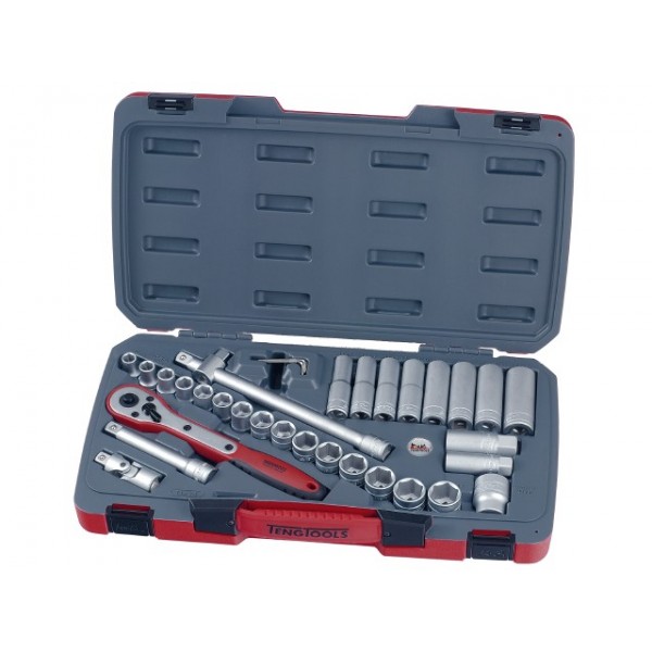 Teng T1234 34 Piece 1/2″ Drive 6 Point Regular & Deep Metric Socket Set