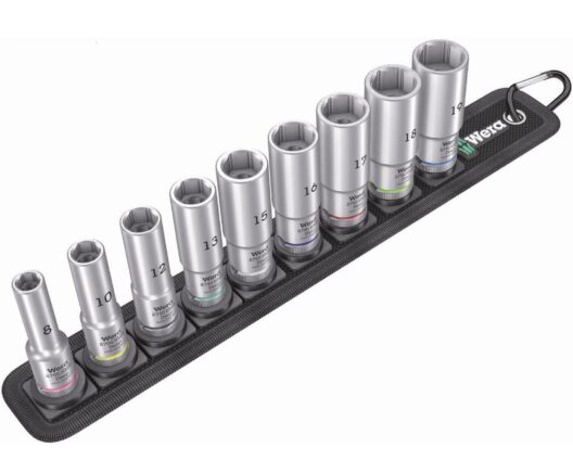 Wera 004545 9 Piece 3/8″ Square Drive Deep Hex Socket Set & Rail, Belt B 8-19mm