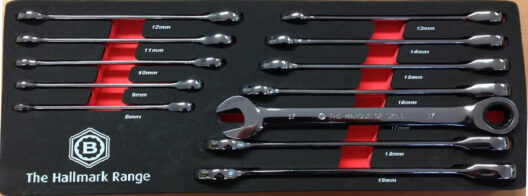 Britool Hallmark BHRWSET12 12 piece Ratchet Combination Spanner Set in Foam Tray