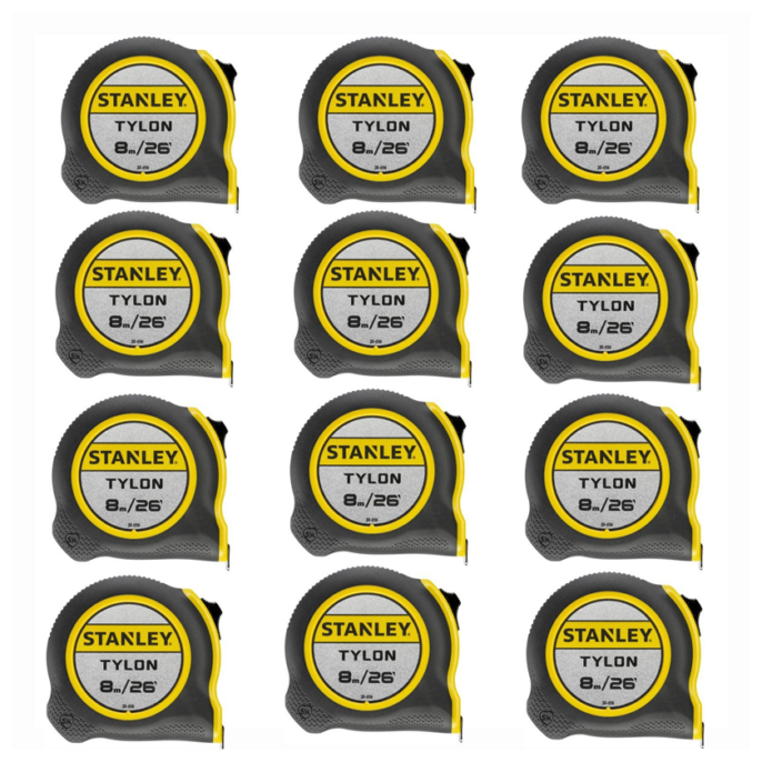 12 Pack of Stanley 1-30-656 8 Metres / 25ft Tylon Blade Tape Measures Bulk