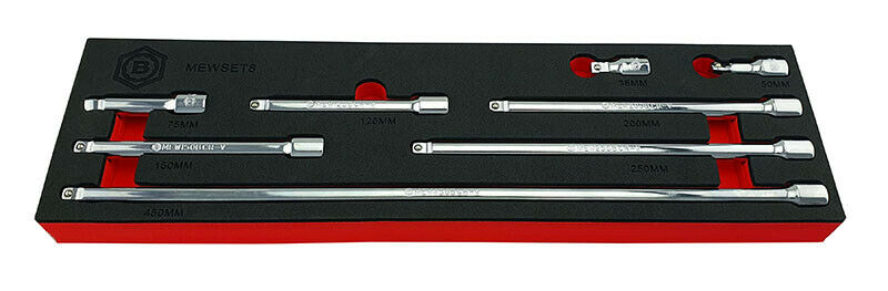 Britool Hallmark 3/8 Drive Hand Wobble Extension Socket Bar Set 8 Pce In FOAM 