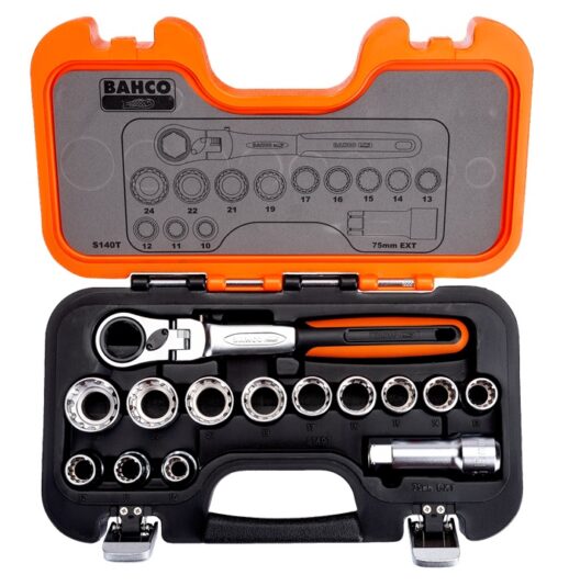 Bahco S140T 14 Piece Pass-Through / Go Thru Multi Drive Metric Ratchet Socket Set 10-24mm