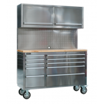 Sealey AP5520SS 10 Drawer &amp; 2 Wall Cupboard Mobile Tool Cabinet With Backboard - Stainless Steel