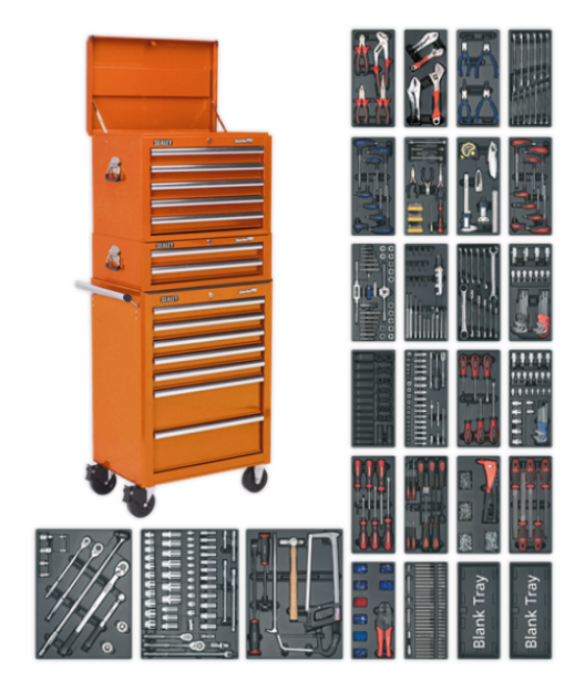 Sealey SPTOCOMBO1 14 Drawer Tool Chest Combination With 1179 Piece Tool Kit - Orange