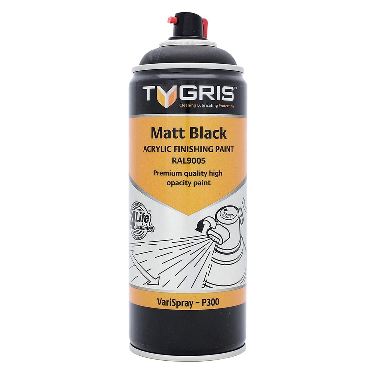 Tygris P300 Professional Matt Black Acrylic Spray Paint 400ml Aerosol