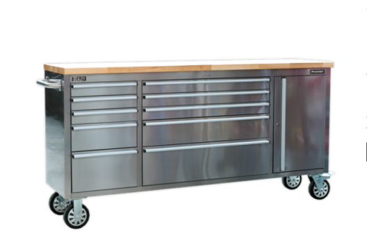Sealey AP7210SS 10 Drawer &amp; Cupboard Mobile Tool Cabinet - Stainless Steel