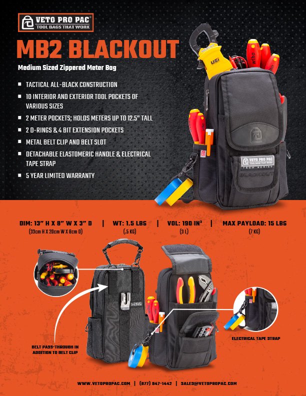 Veto Pro Pac MB2 BLACKOUT Meter Bag Tool Pouch PrimeTools
