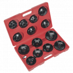 Sealey VS7003 15 pce Oil Filter Removal Cap Kit - Cup Wrench Set