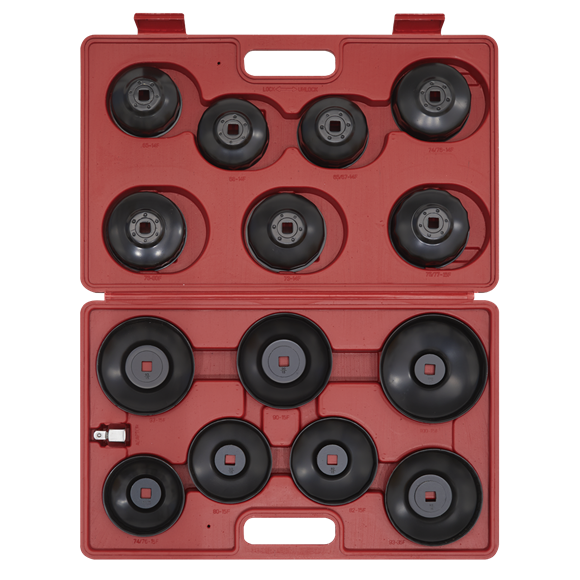 Sealey VS7003 15 Piece Oil Filter Removal Cap Kit Cup Wrench Set