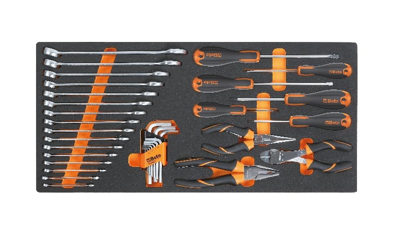 Beta MC10 34 Piece Spanner, Plier, Screwdriver & Hexagon key Set Supplied in Foam Module
