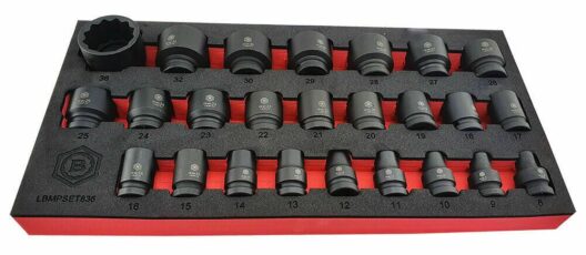 Britool Hallmark LBMPSET836 25 Piece 1/2" Drive 12 Point Impact Socket Set 8-36mm