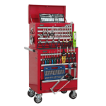 Sealey APCOMBOBBTK55 Topchest &; Rollcab Combination 10 Drawer with Ball Bearing Slides - Red &; 147pc Tool Kit