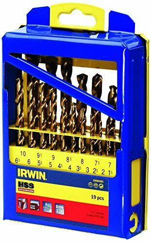 IRWIN 10502603 19 Piece HSS Titanium Drill Bit Set (Metal Case) 1-10mm