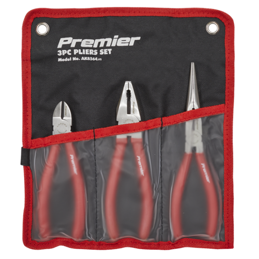 Sealey AK8564 3 Piece Pliers Set Long Nose, Combination & Diagonal Cutters (Snips)