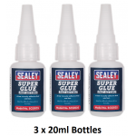 Sealey SCS302S x 3 Super Glue Fast Setting Adhesive 3 x 20g Bottles