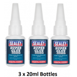 Sealey SCS304S (x 3) Super Glue Rapid Set Gel Adhesive 3 x 20g Bottles
