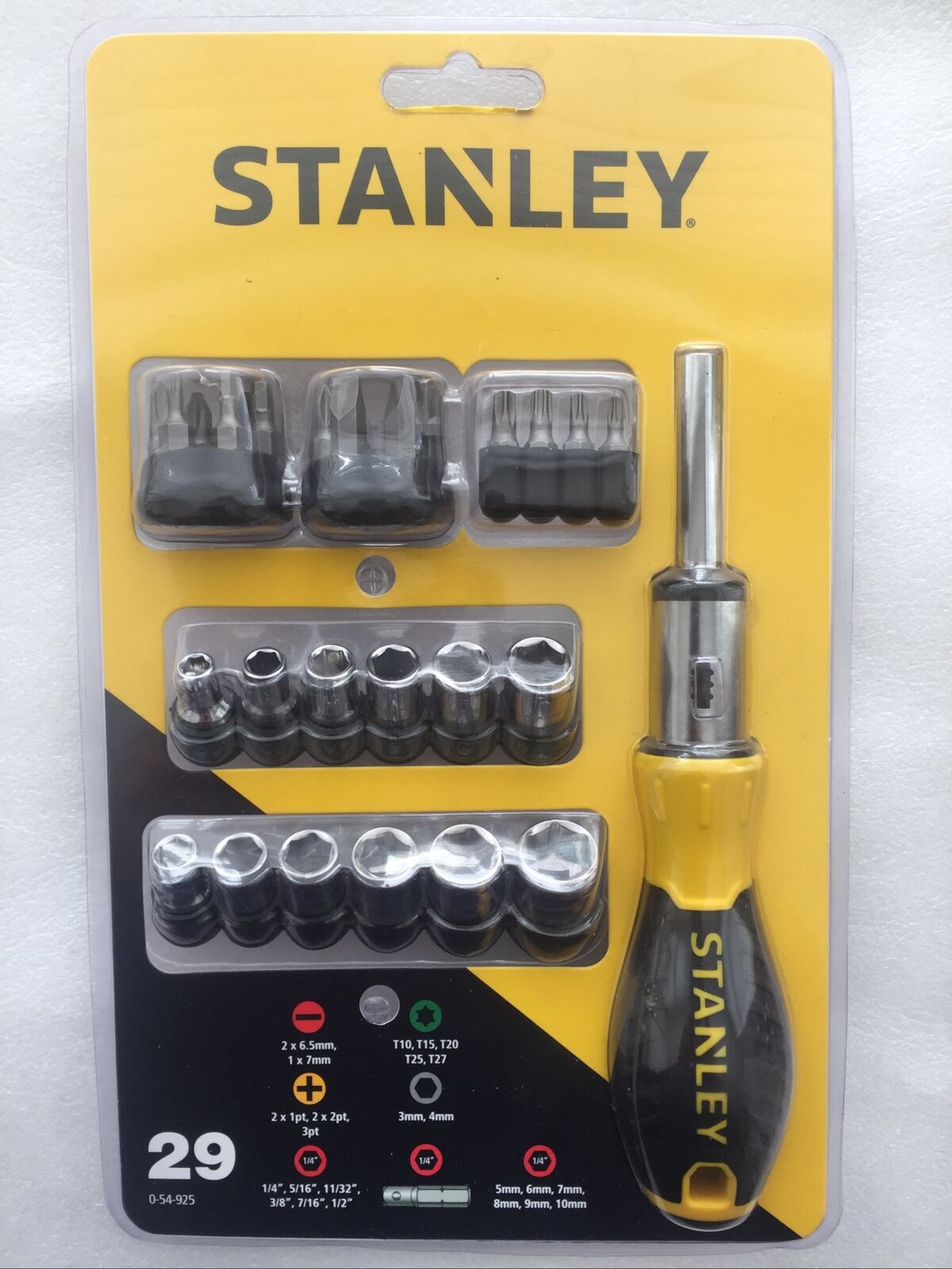 Stanley 054925 29 Piece Ratchet Screwdriver, Bits and Sockets Set