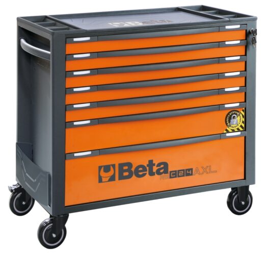 Beta RSC24AXL/7-O 7 Drawer Extra Long Mobile Roller Cabinet With Anti-Tilt System - Orange