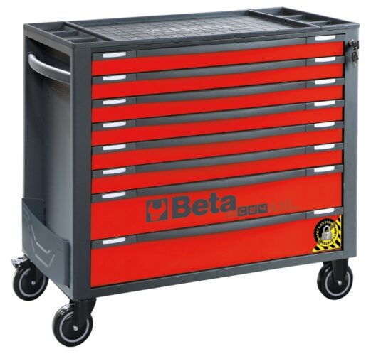 Beta RSC24AXL/8-R 8 Drawer Extra Long Mobile Roller Cabinet With Anti-Tilt System - Red