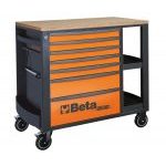 Beta RSC24L/7-O 7 Drawer Mobile Roller Cabinet Workstation and Side Shelves - Orange