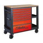 Beta RSC24L/7-R 7 Drawer Mobile Roller Cabinet Workstation and Side Shelves - Red