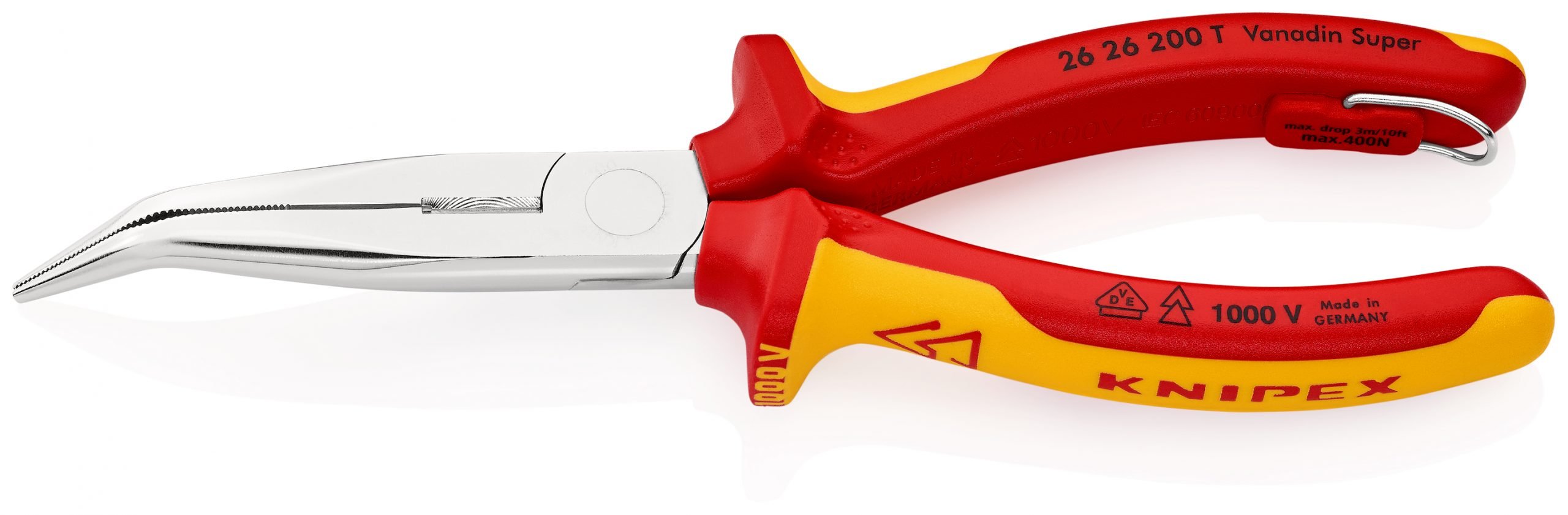 Knipex 26 26 200 T VDE Insulated Bent Nose Side Cutting Pliers (Stork Beak Pliers) Tethered- 200mm