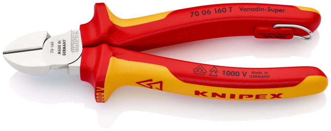 Knipex 160mm Snipe Nose Side Cutters - Chrome Plated Radio Pliers With Tether Point For Fine Electronics Work