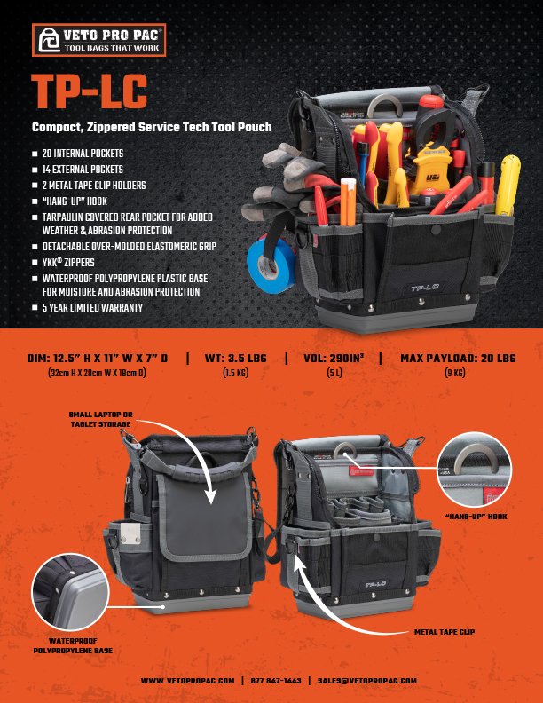 Veto Pro Pac TP-LC Compact Service Tech Tool Pouch PrimeTools