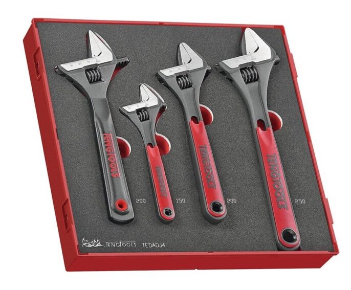 Teng TEDADJ4 4 Piece Adjustable Wrench Set in Foam Tray