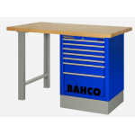 Bahco 1495K8CBLWB15TW Heavy Duty Wooden Top Workbench With 8 Drawer Blue Cabinet 1500mm Long