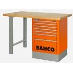 Bahco 1495KH8WB18TW Heavy Duty Low Height Wooden Top Workbench With 8 Drawer Orange Cabinet 1800mm Long