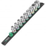 Wera 005480 9 Piece 1/2" Drive Zyklop Imperial Socket Set on Magnetic Socket Rail 3/8"-1"