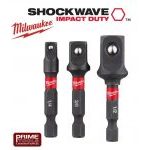 Milwaukee 4932479228 SHOCKWAVE 3 Piece Socket Adaptor Set 1/4, 3/8, 1/2 - Drill / Impact