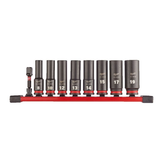 Milwaukee 4932480455 ShockWave™ 3/8" Drive 9 Piece Deep Impact Socket Set on Rail 8-19mm