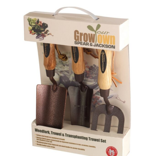 Spear & Jackson ELEMENTS3PS 3 Piece Trowel, Weed Fork and Transplanting Trowel Gardening Set