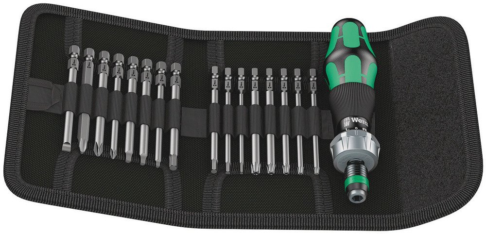 Wera 051041 Kraftform Kompakt 60 RA 17 Piece Ratchet Screwdriver Bit Set, Imperial