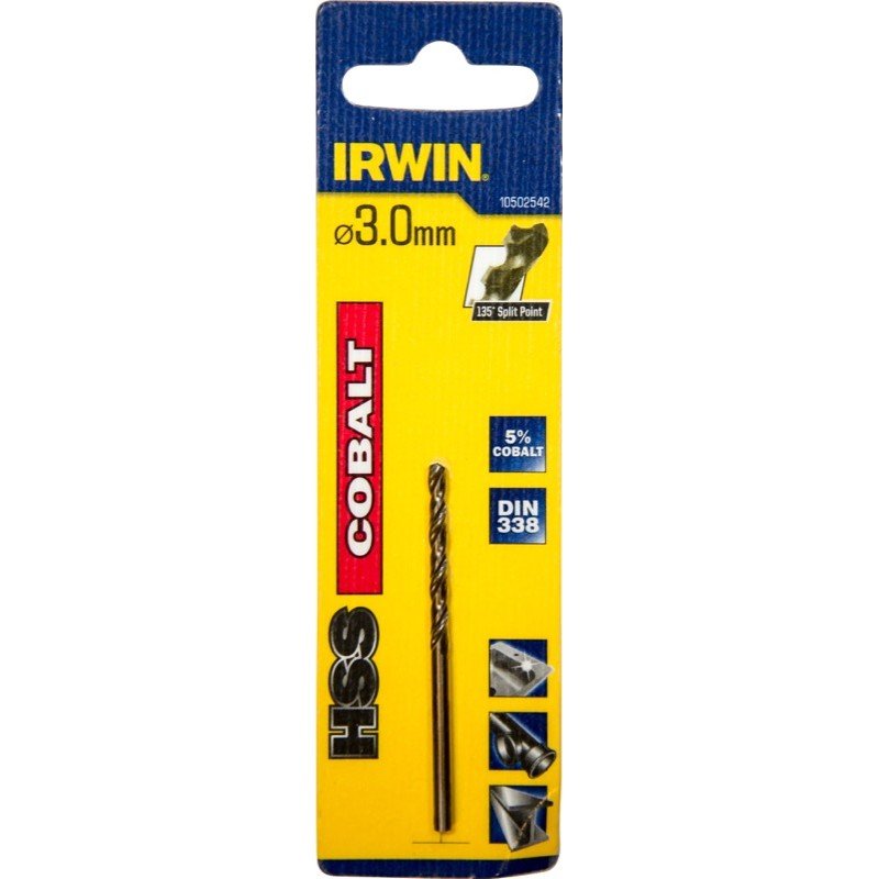 Irwin 10502542 HSS Cobalt Drill Bit 3mm x 61mm Long PrimeTools