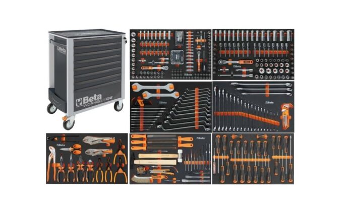 Beta Worker 398 Piece Tool Kit in 8 Drawer Mobile Roller Cabinet - Grey